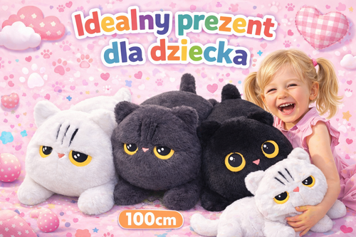 DUŻY PLUSZOWY KOTEK 100 CM MIĘKKA MASKOTKA DO PRZYTULANIA PREZENT ZABAWKA