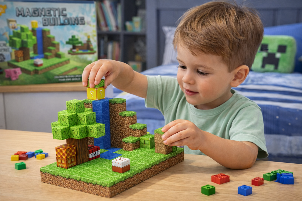 KLOCKI MAGNETYCZNE MINECRAFT WODOSPAD 132 EL. KONSTRUKTOR DLA DZIECKA