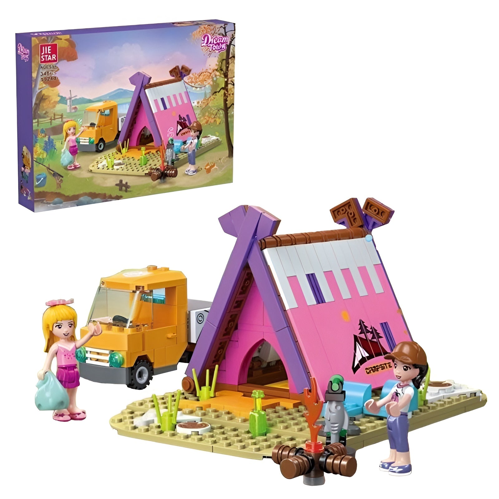 KLOCKI DREAM TOWN ZESTAW KEMPINGOWY Z NAMIOTEM + 2 FIGURKI (348 EL.)