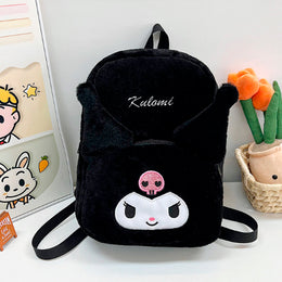 PLECAK KUROMI SZKOLNY PLECAK TOREBKA PLUSZAK PRZEDSZKOLNY HELLO KITTY MIĘKKI, PLUSZOWY CZARNY 40×30 CM