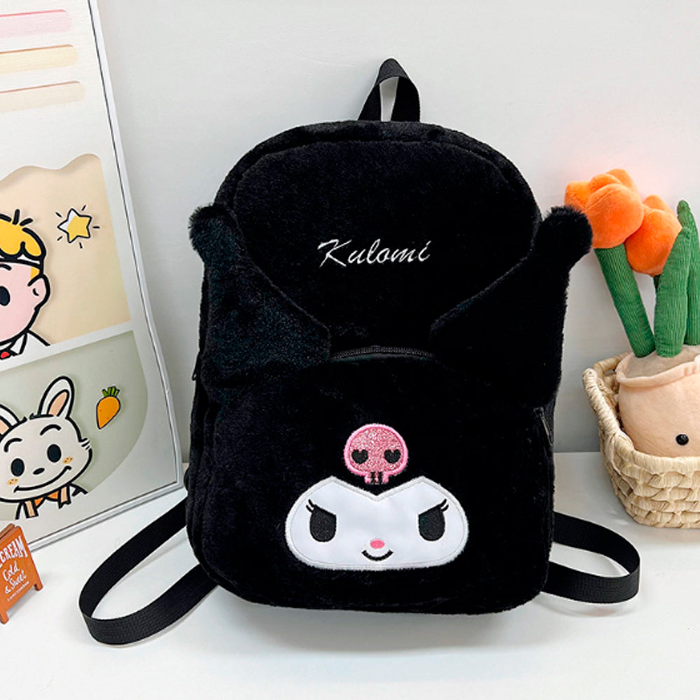 PLECAK KUROMI SZKOLNY PLECAK TOREBKA PLUSZAK PRZEDSZKOLNY HELLO KITTY MIĘKKI, PLUSZOWY CZARNY 40×30 CM