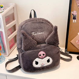 PLECAK KUROMI SZKOLNY PLECAK TOREBKA PLUSZAK PRZEDSZKOLNY HELLO KITTY MIĘKKI, PLUSZOWY SZARY 40×30 CM