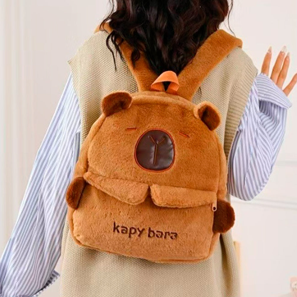 PLECAK SZKOLNY KAPIBARA PLECAK TOREBKA PLUSZAK PRZEDSZKOLNY KAPIBARA MIĘKKI, PLUSZOWY JASNORÓŻOWY 40×30 CM