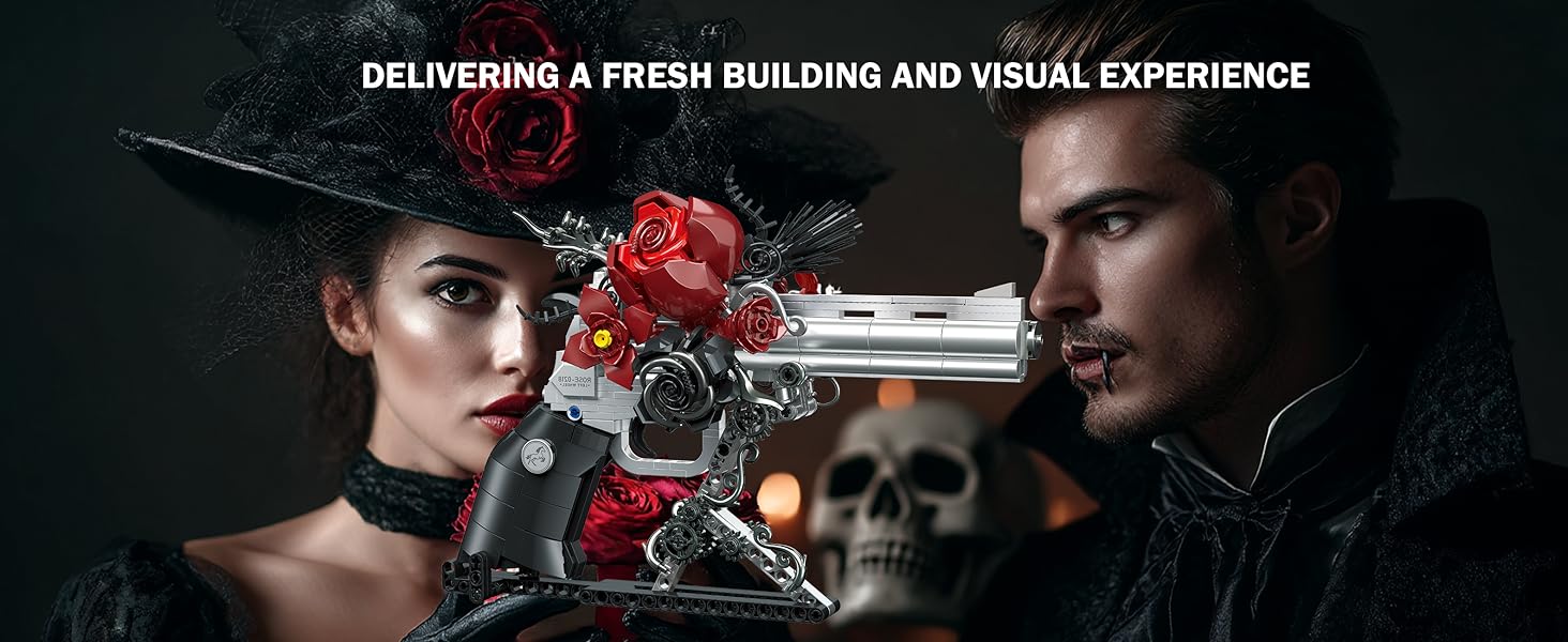 KLOCKI 631 EL GUNS & PETALS REWOLWER Z RÓŻAMI DIY 3D DO SKŁADANIA PREZENT