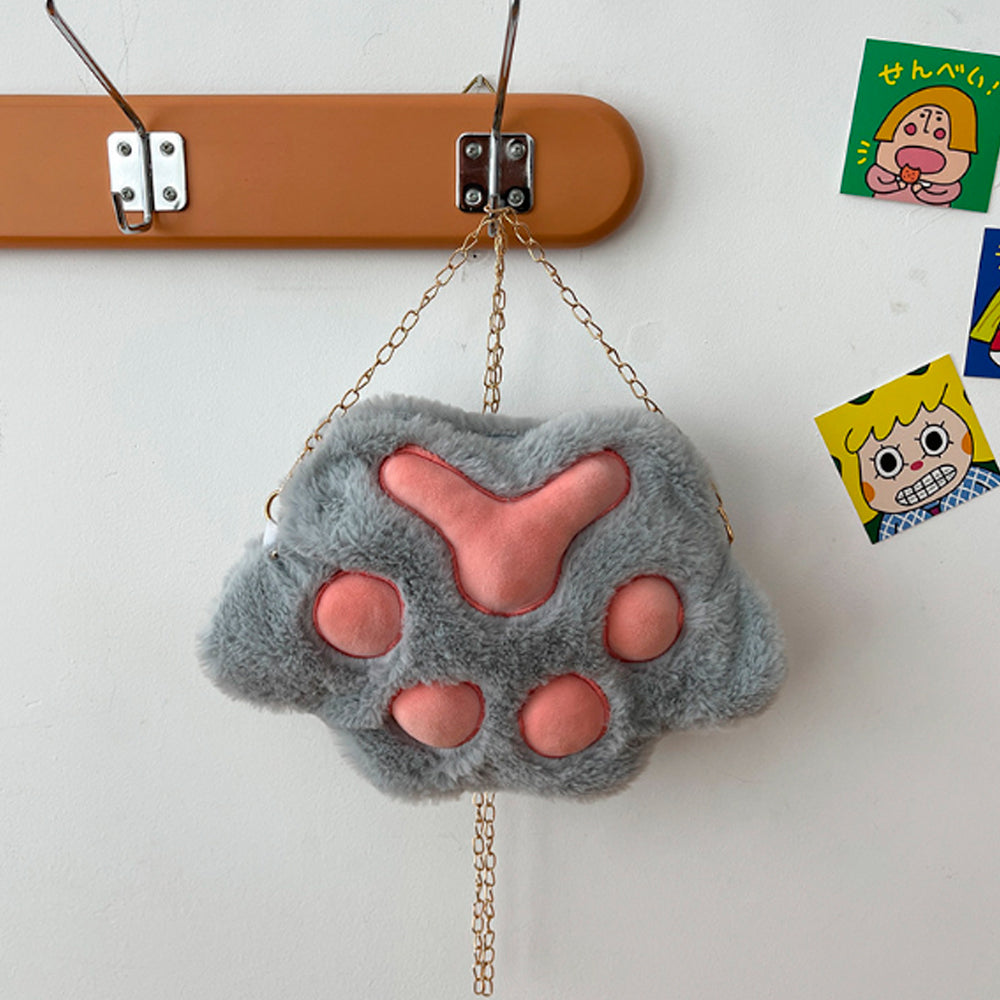 PLUSZOWA PUSZYSTA MAŁA TOREBKA KOCIA ŁAPKA SZARY PLUSZOWA TORBA 25*20 CM