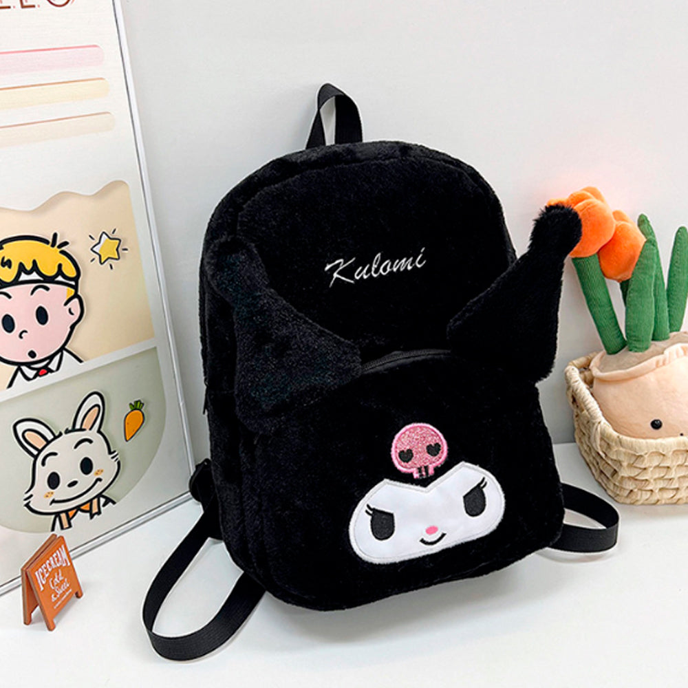 PLECAK KUROMI SZKOLNY PLECAK TOREBKA PLUSZAK PRZEDSZKOLNY HELLO KITTY MIĘKKI, PLUSZOWY CZARNY 40×30 CM