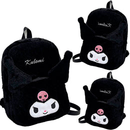 PLECAK KUROMI SZKOLNY PLECAK TOREBKA PLUSZAK PRZEDSZKOLNY HELLO KITTY MIĘKKI, PLUSZOWY CZARNY 40×30 CM