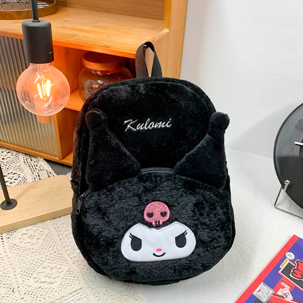 PLECAK KUROMI SZKOLNY PLECAK TOREBKA PLUSZAK PRZEDSZKOLNY HELLO KITTY MIĘKKI, PLUSZOWY CZARNY 40×30 CM