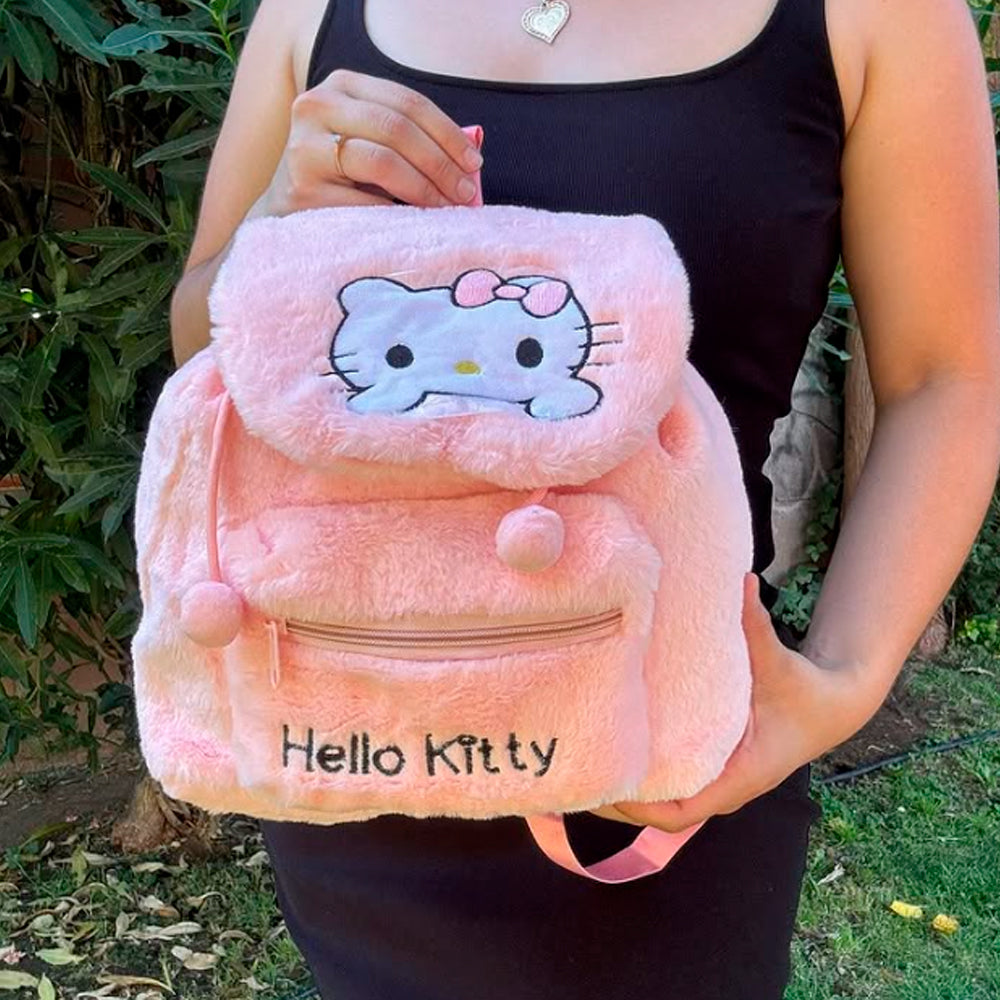 PLECAK SZKOLNY PLECAK TOREBKA PLUSZAK PRZEDSZKOLNY HELLO KITTY MIĘKKI, PLUSZOWY JASNORÓŻOWY 35×35 CM