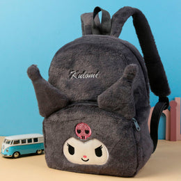 PLECAK KUROMI SZKOLNY PLECAK TOREBKA PLUSZAK PRZEDSZKOLNY HELLO KITTY MIĘKKI, PLUSZOWY SZARY 40×30 CM