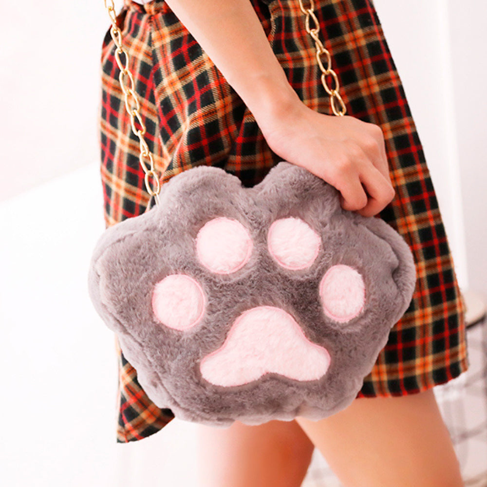 PLUSZOWA PUSZYSTA MAŁA TOREBKA KOCIA ŁAPKA SZARY PLUSZOWA TORBA 25*20 CM