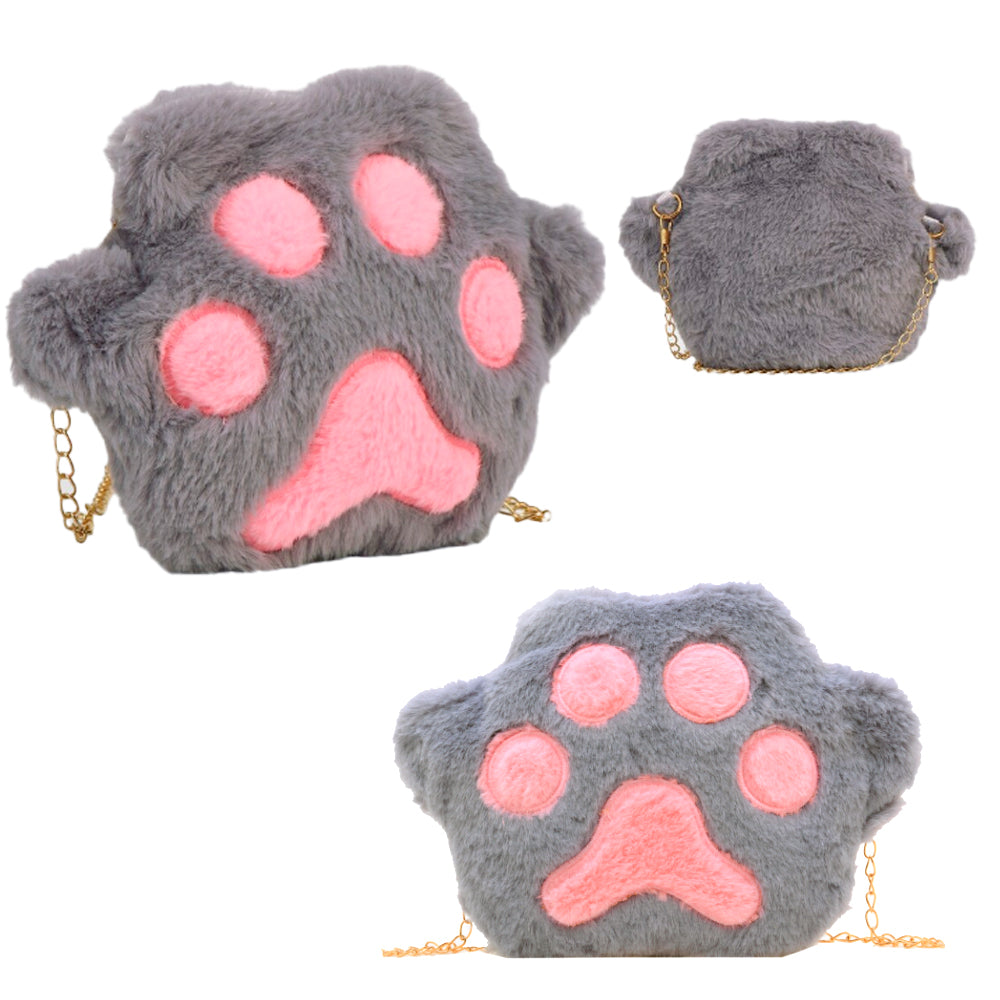 PLUSZOWA PUSZYSTA MAŁA TOREBKA KOCIA ŁAPKA SZARY PLUSZOWA TORBA 25*20 CM