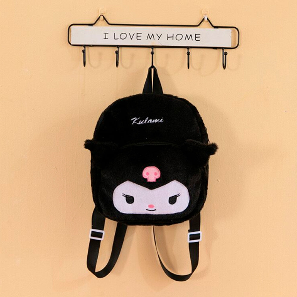 PLECAK KUROMI SZKOLNY PLECAK TOREBKA PLUSZAK PRZEDSZKOLNY HELLO KITTY MIĘKKI, PLUSZOWY CZARNY 40×30 CM