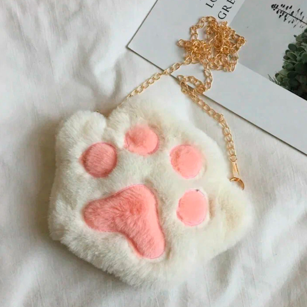 PLUSZOWA PUSZYSTA MAŁA TOREBKA KOCIA ŁAPKA BIAŁY PLUSZOWA TORBA 25*20 CM