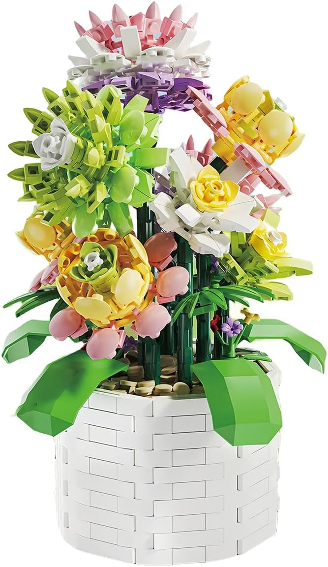 KLOCKI KWIATY W DONICZCE 1043 EL. ZESTAW DEKORACYJNY FLOWERS BONSAI PREZENT