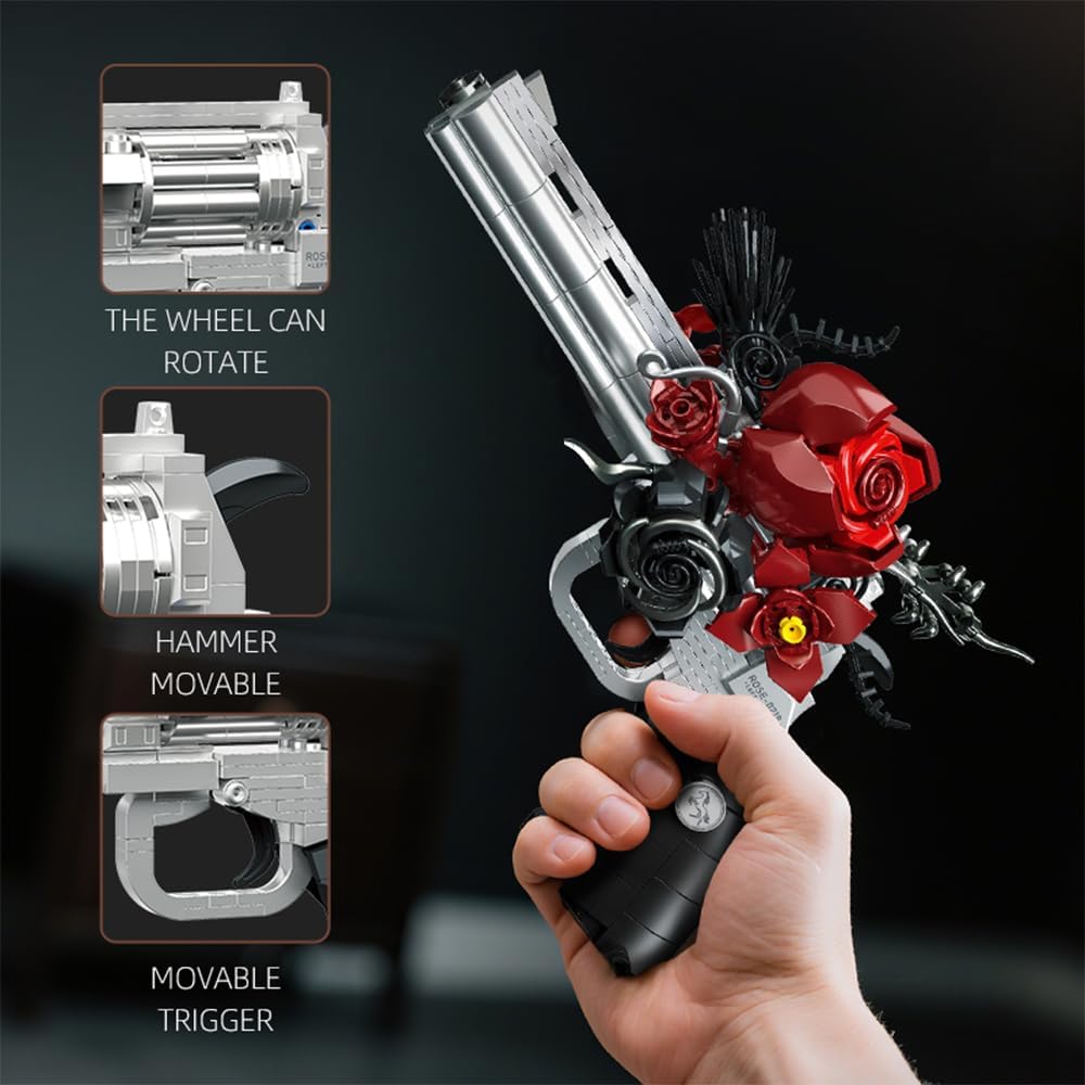 KLOCKI 631 EL GUNS & PETALS REWOLWER Z RÓŻAMI DIY 3D DO SKŁADANIA PREZENT
