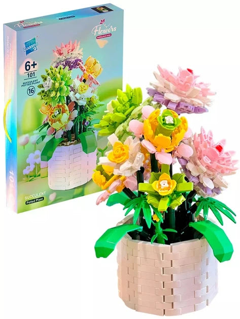 KLOCKI KWIATY W DONICZCE 1043 EL. ZESTAW DEKORACYJNY FLOWERS BONSAI PREZENT