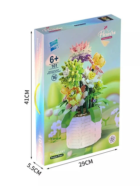 KLOCKI KWIATY W DONICZCE 1043 EL. ZESTAW DEKORACYJNY FLOWERS BONSAI PREZENT