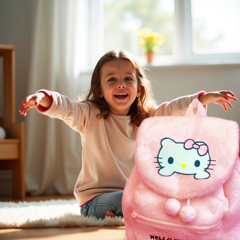 PLECAK SZKOLNY PLECAK TOREBKA PLUSZAK PRZEDSZKOLNY HELLO KITTY MIĘKKI, PLUSZOWY JASNORÓŻOWY 35×35 CM