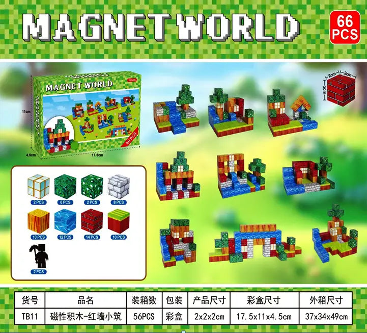 MAGNETYCZNY KONSTRUKTOR "MINECRAFT WORLD" (66 ELEMENTÓW) — ZBUDUJ SWÓJ NIEPOWTARZALNY PIKSELOWY ŚWIAT