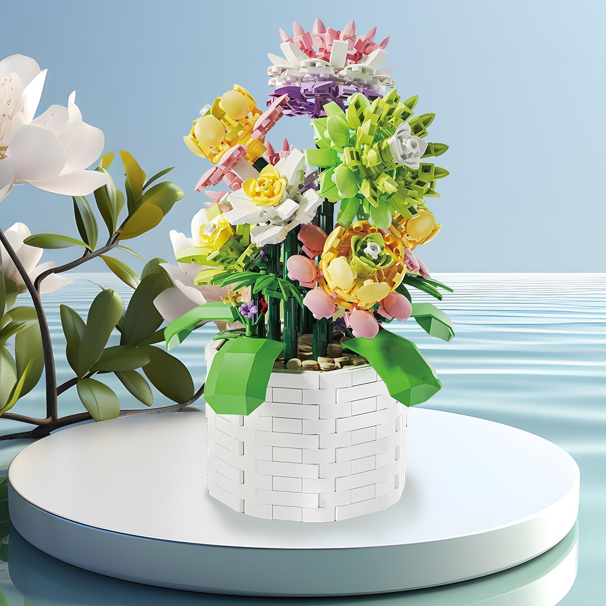 KLOCKI KWIATY W DONICZCE 1043 EL. ZESTAW DEKORACYJNY FLOWERS BONSAI PREZENT