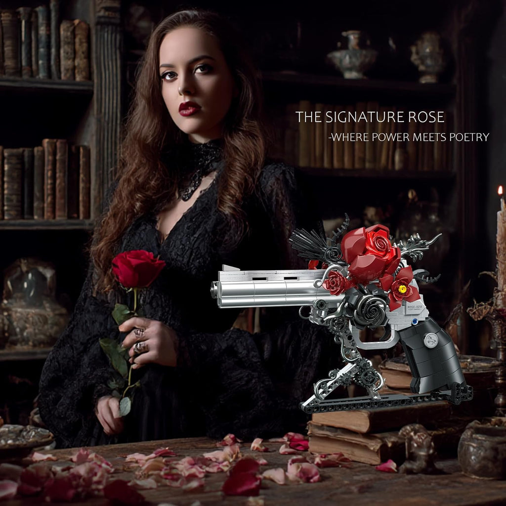 KLOCKI 631 EL GUNS & PETALS REWOLWER Z RÓŻAMI DIY 3D DO SKŁADANIA PREZENT