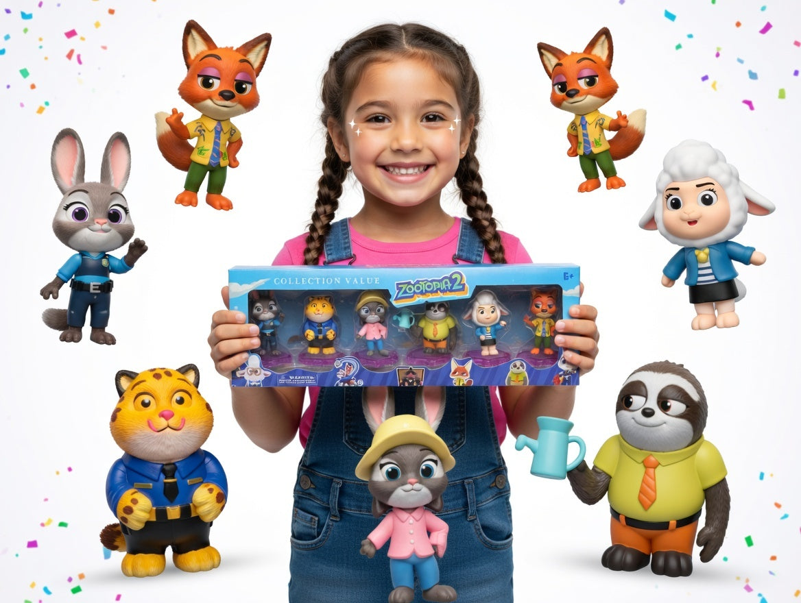 ZESTAW FIGUREK ZWIERZĘTA ZOOTOPIA 6 POSTACI KRÓLIK I LIS ZABAWKA PREZENT