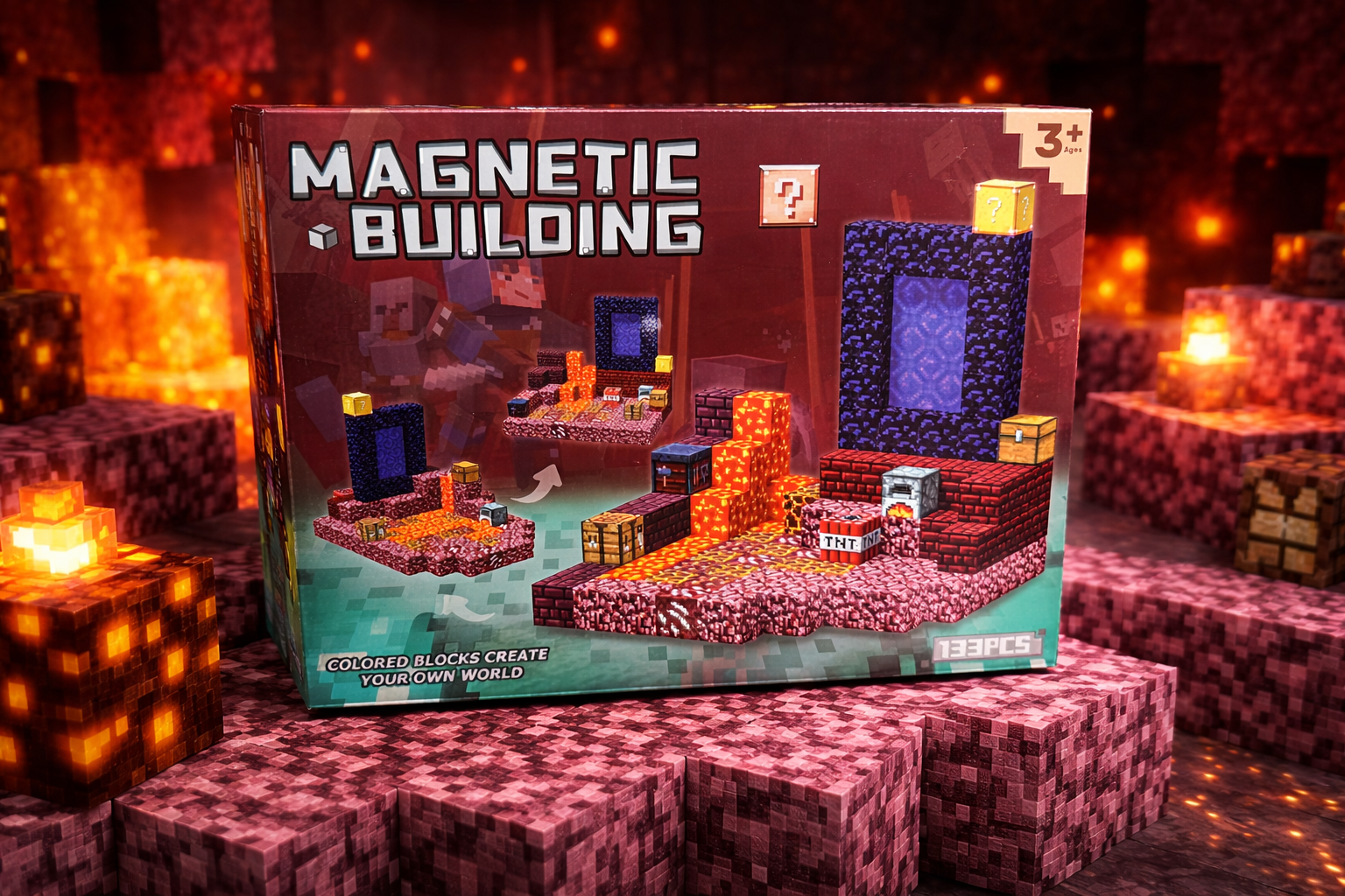 KLOCKI MAGNETYCZNE MINECRAFT PORTAL 133 EL. KONSTRUKTOR ZABAWKI