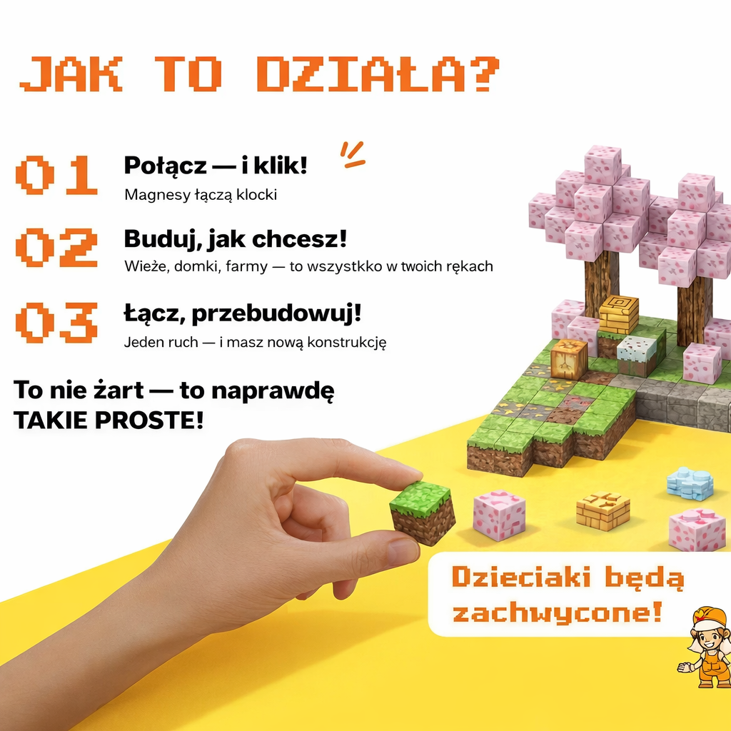 MINECRAFT KLOCKI MAGNETYCZNE PIXEL PORTAL 104 EL. KONSTRUKTOR DLA DZIECKA
