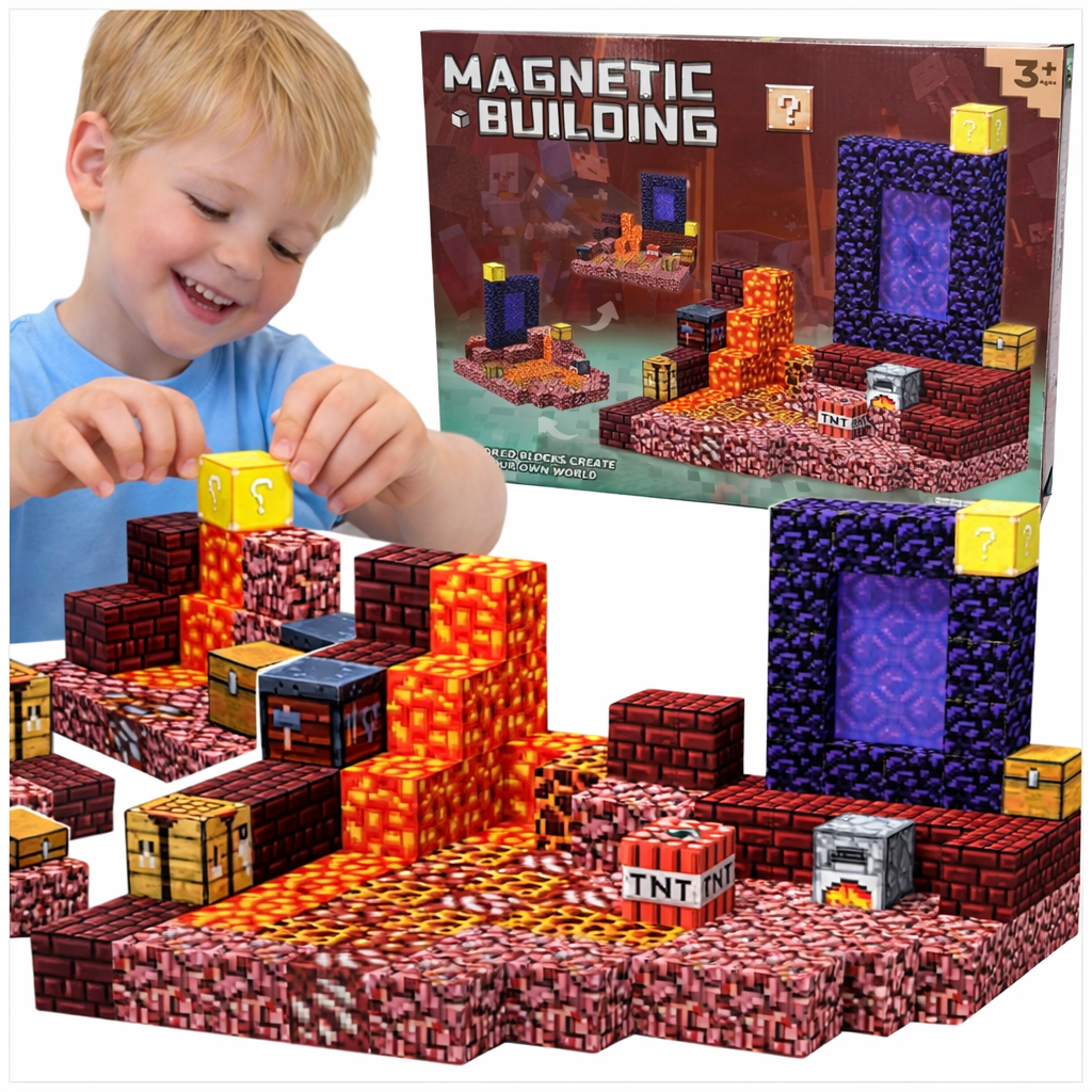 KLOCKI MAGNETYCZNE MINECRAFT PORTAL 133 EL. KONSTRUKTOR ZABAWKI
