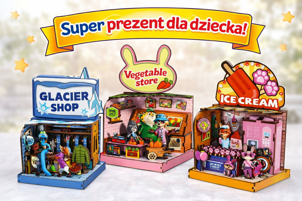 DIY 3D PUZZLE ZOO CITY DREWNIANE MINI SKLEPIK | 3 WERSJE DO WYBORU