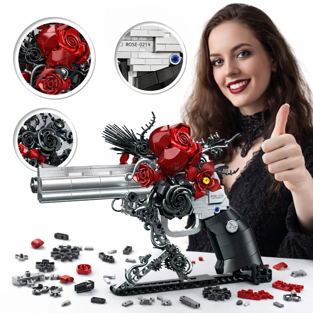 KLOCKI 631 EL GUNS & PETALS REWOLWER Z RÓŻAMI DIY 3D DO SKŁADANIA PREZENT