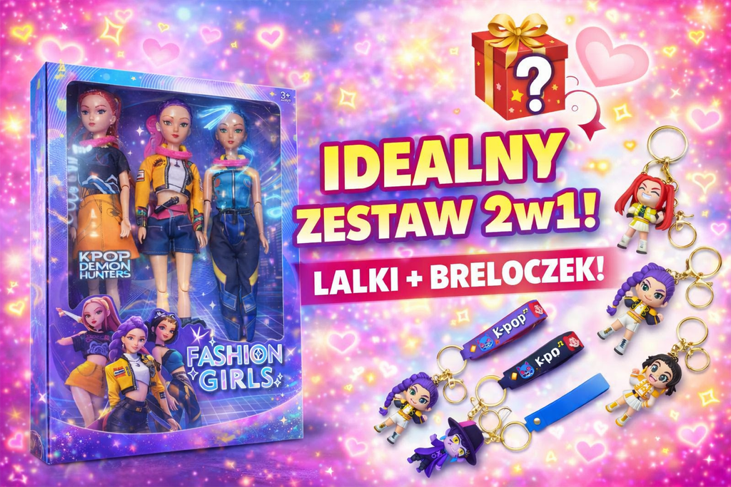 GRATIS ZESTAW KPOP DEMON HUNTERS LALKI MUZYCZNE 30 CM + BRELOK DLA DZIECKA