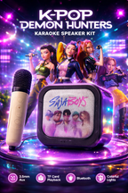 ZESTAW 3W1 KPOP DEMON HUNTERS KARAOKE MIKROFON Z GŁOŚNIKIEM KARTY FIGURKI