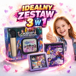 ZESTAW 3W1 KPOP DEMON HUNTERS MIKROFON Z GŁOŚNIKIEM + LALKI + FIGURKI
