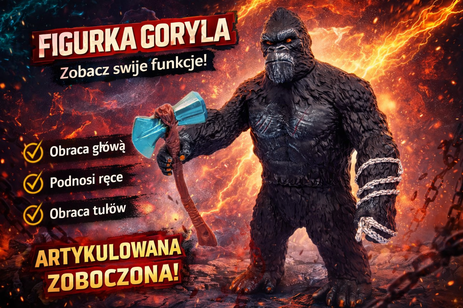 FIGURKA KING KONG 31 CM RUCHOMA SKULL ISLAND PREZENT DLA DZIECKA ZABAWKA