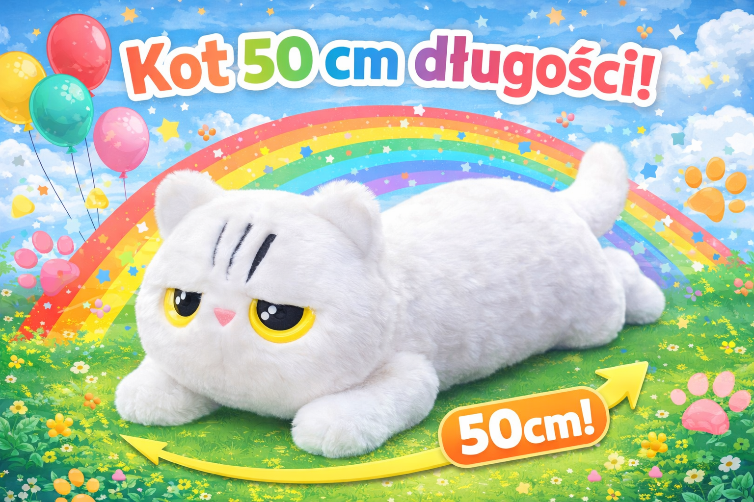 DUŻY PLUSZOWY KOTEK 50 см MIĘKKA MASKOTKA DO PRZYTULANIA PREZENT ZABAWKA