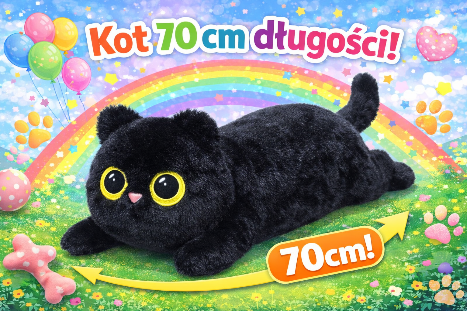 DUŻY PLUSZOWY KOTEK 70 CM MIĘKKA MASKOTKA DO PRZYTULANIA ZABAWKA PREZENT