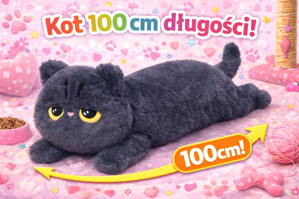 DUŻY PLUSZOWY KOTEK 100 CM MIĘKKA MASKOTKA DO PRZYTULANIA PREZENT ZABAWKA