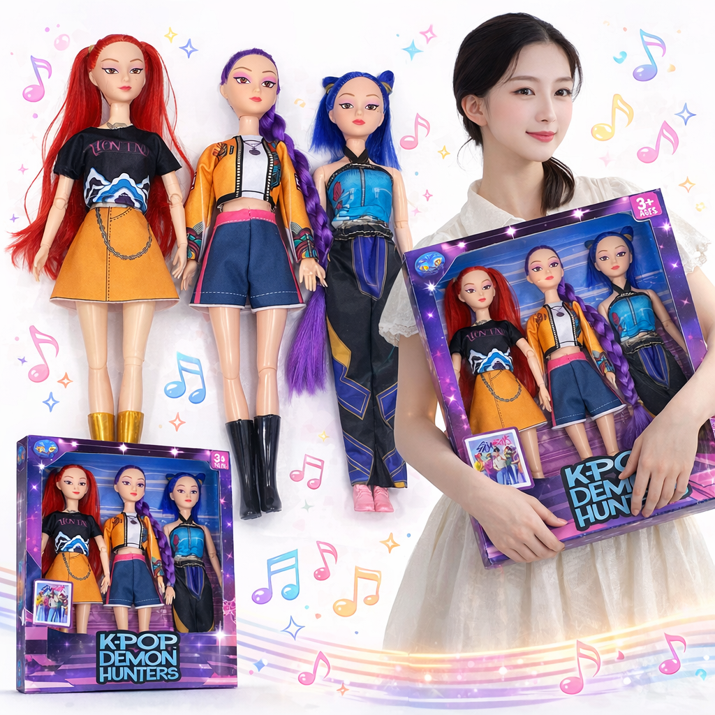 ZESTAW 3 ŚPIEWAJĄCYCH LALEK K-POP DEMON HUNTERS RUMI MIRA ZOEY 30 CM