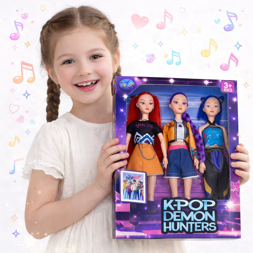 ZESTAW 3 ŚPIEWAJĄCYCH LALEK K-POP DEMON HUNTERS RUMI MIRA ZOEY 30 CM