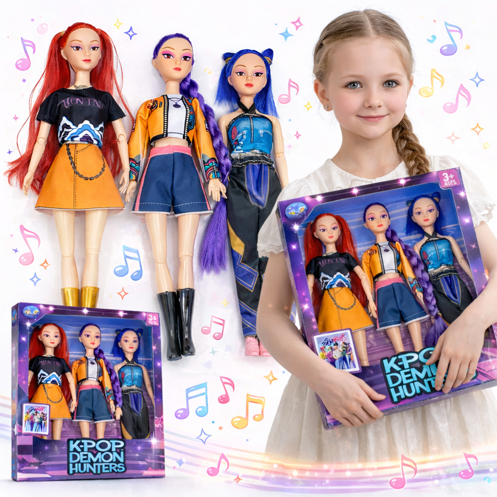 ZESTAW 3 ŚPIEWAJĄCYCH LALEK K-POP DEMON HUNTERS RUMI MIRA ZOEY 30 CM