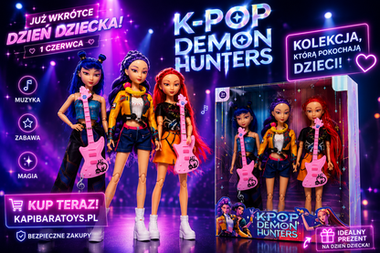 Lalki K-POP Demon Hunters – Rumi, Mira, Zoey | 30 cm | Zestaw 3 śpiewających lalek