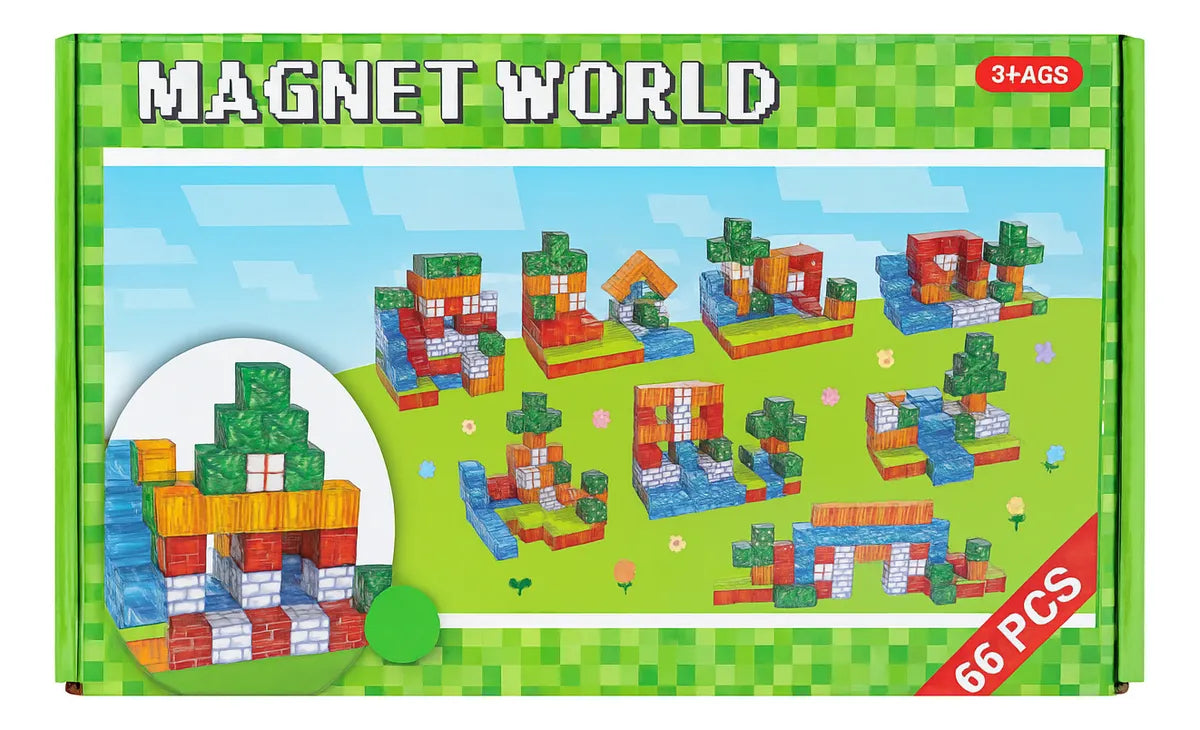 MAGNETYCZNY KONSTRUKTOR "MINECRAFT WORLD" (66 ELEMENTÓW) — ZBUDUJ SWÓJ NIEPOWTARZALNY PIKSELOWY ŚWIAT