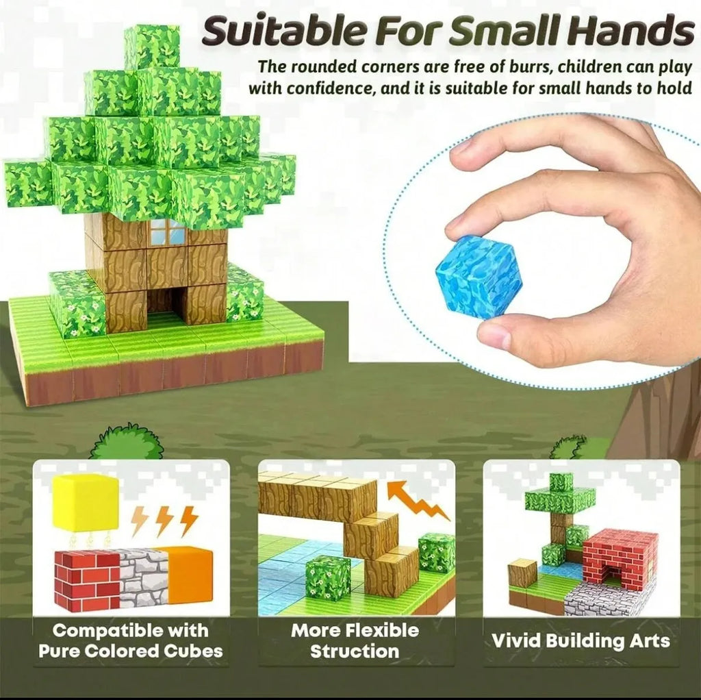 MAGNETYCZNY KONSTRUKTOR "MINECRAFT WORLD" (66 ELEMENTÓW) — ZBUDUJ SWÓJ NIEPOWTARZALNY PIKSELOWY ŚWIAT