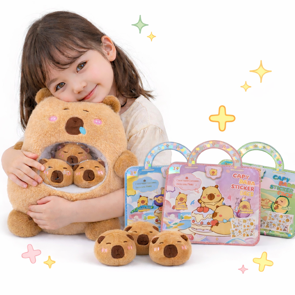 ZESTAW 2W1 CAPYBARA 35 CM + ALBUM Z NAKLEJKAMI TOREBKA PREZENT DLA DZIECKA