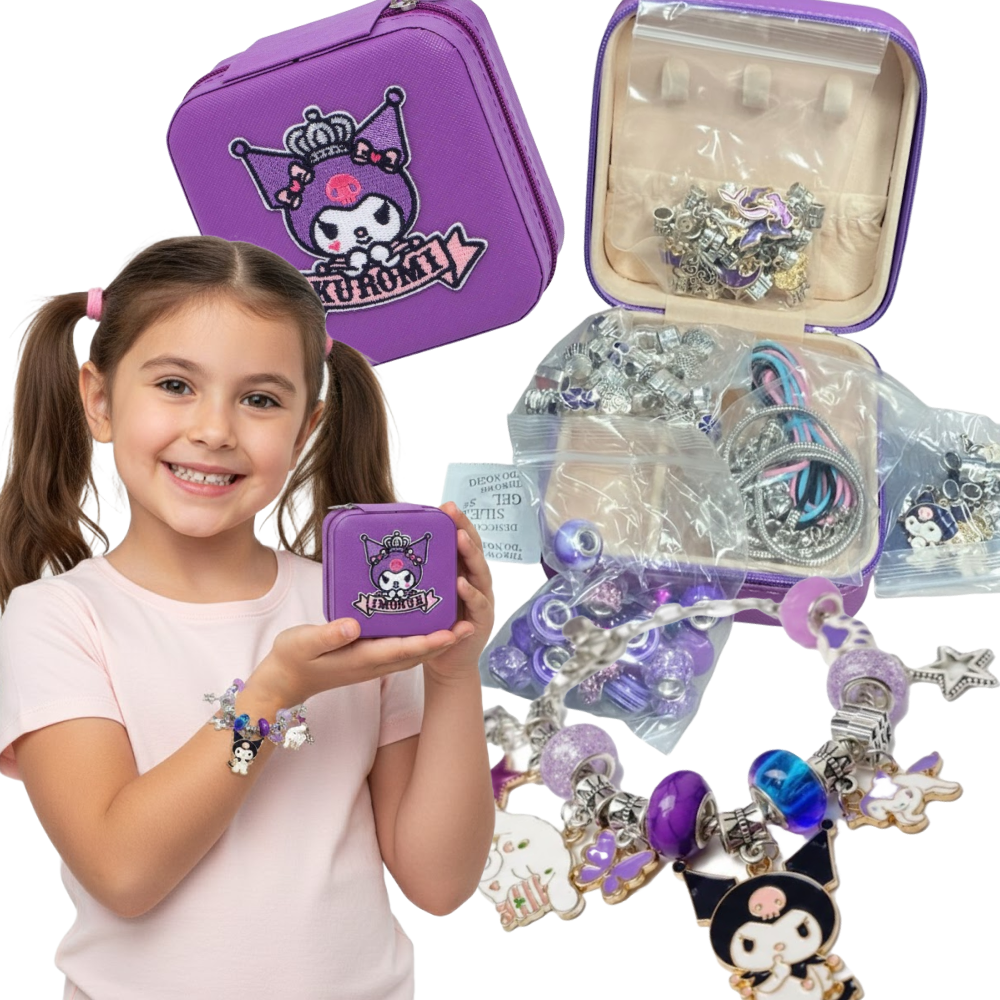 KAWAII ZESTAW DO TWORZENIA BRANSOLETEK Z KOTKIEM – MINI SZKATUŁKA KUROMI