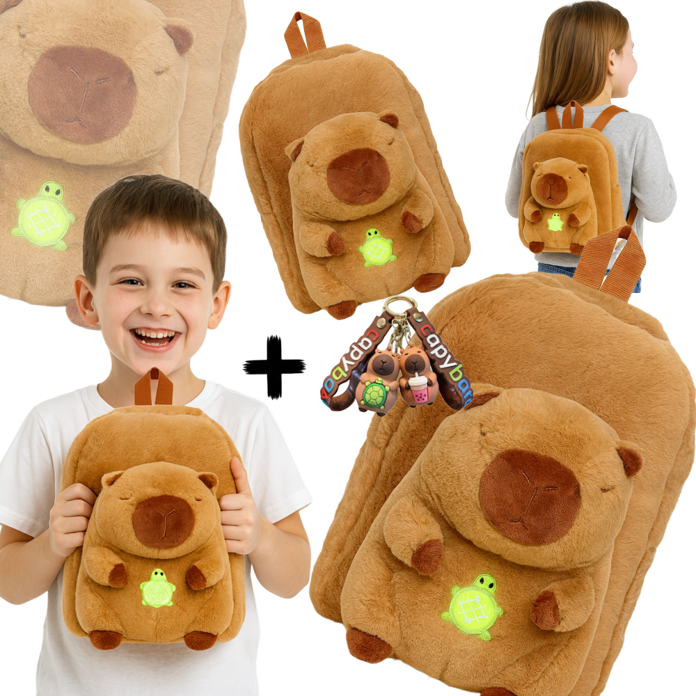 KAPIBARA Z ŻÓŁWIKIEM PLUSZOWY PLECAK NA PREZENT TORBA CAPYBARA + BRELOK