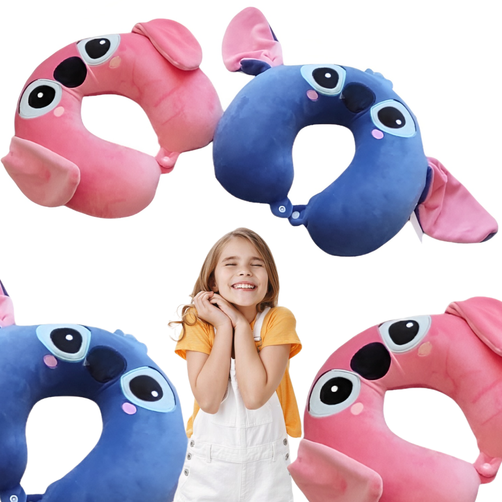 Poduszka podróżna Stitch / Angel – pod kark | niebieska / różowa