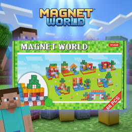 MAGNETYCZNY KONSTRUKTOR "MINECRAFT WORLD" (66 ELEMENTÓW) — ZBUDUJ SWÓJ NIEPOWTARZALNY PIKSELOWY ŚWIAT
